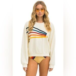 Aviator Nation Cream Sweater with Rainbow Stripes
